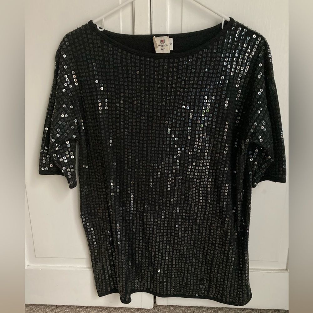 Ungaro Ter Knit Sequin T Shirt Short Sleeve Top Black Vintage 80s?